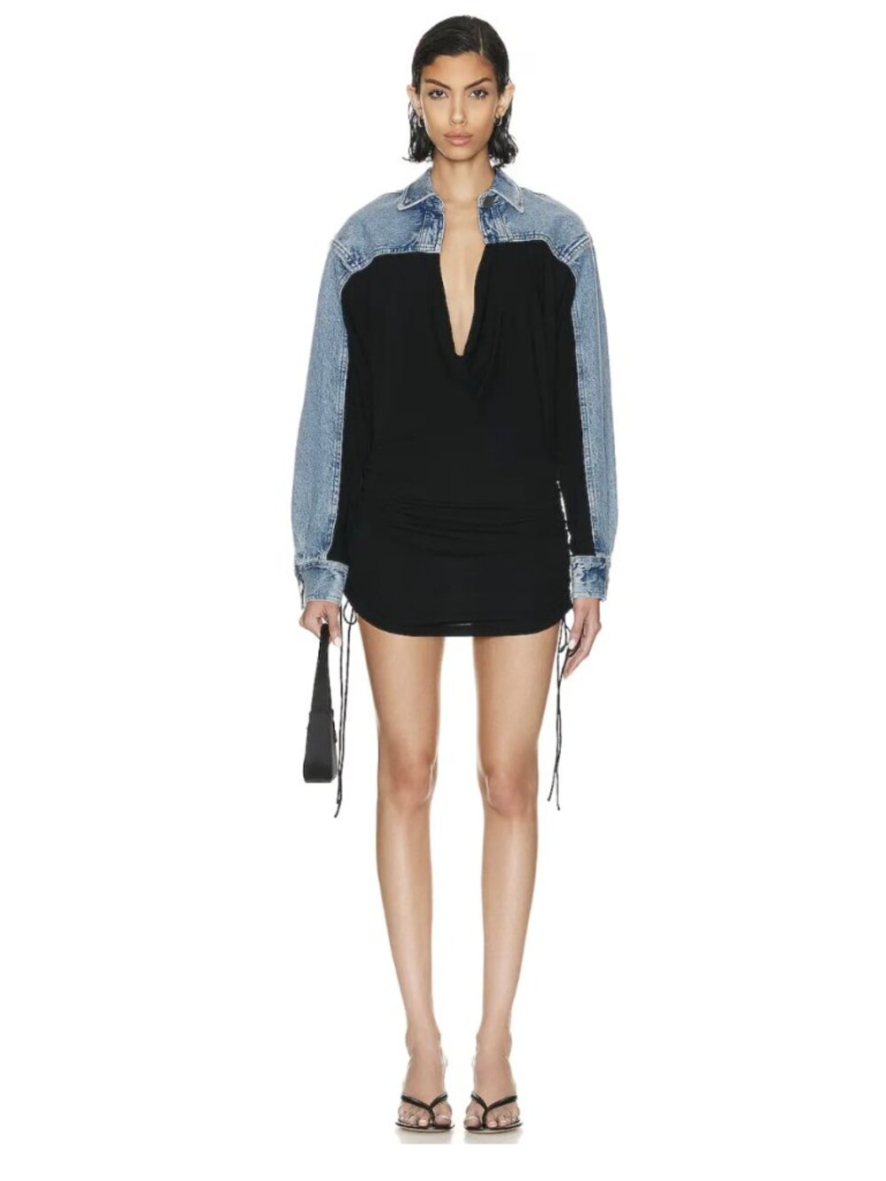 NWT Christopher Esber Blue Cowl Neck Denim Long Sleeve Mini Dress Size S US 4